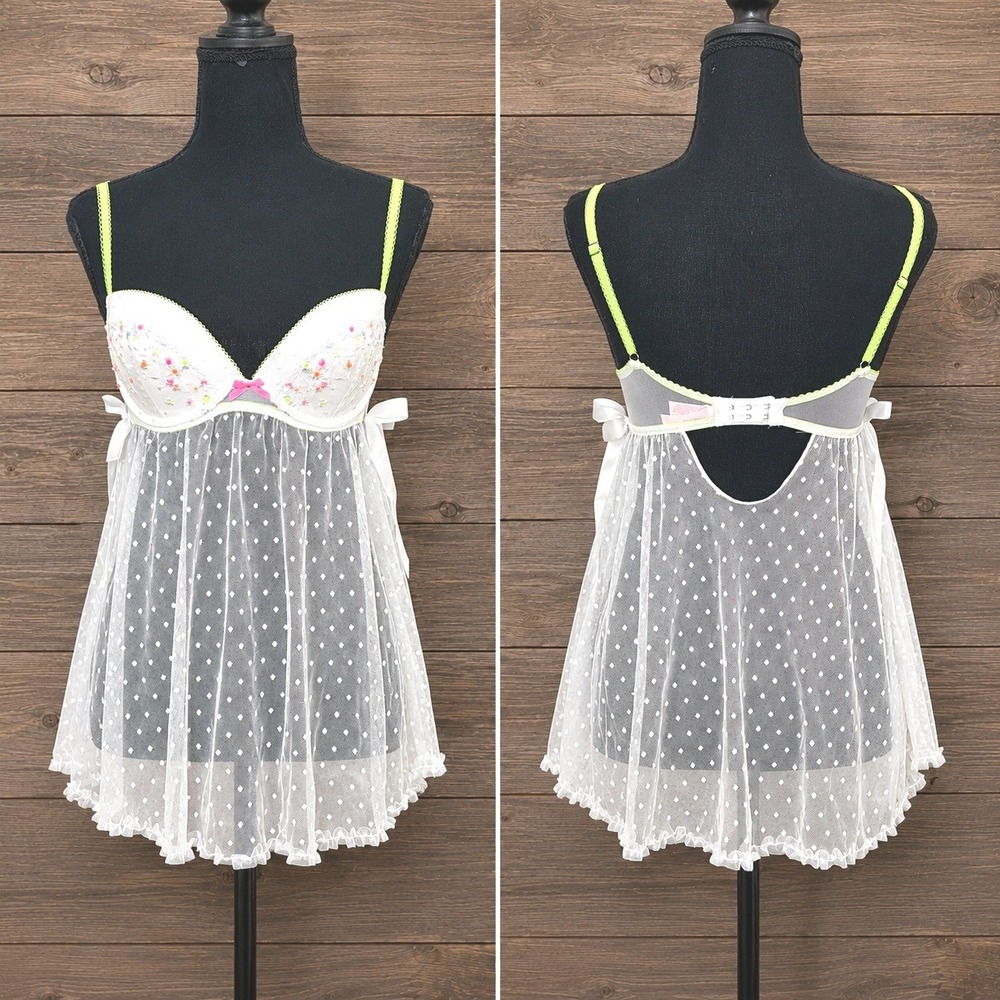 Vintage Victorias Secret Y2K Babydoll Sheer Chemise 34C Push Up Fairy Coquette - Picture 1 of 12